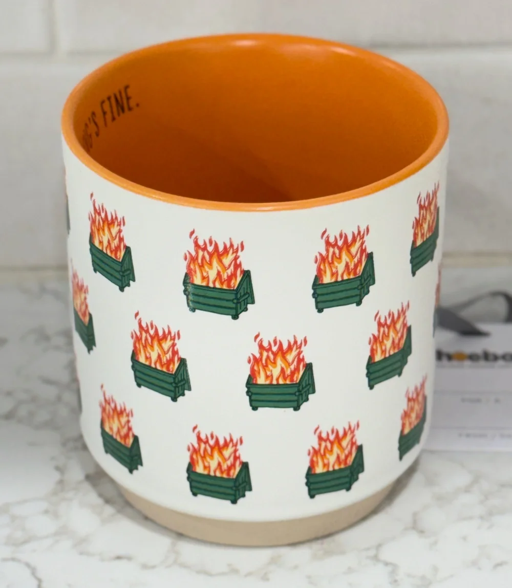 NWT Hallmark Shoebox Dumpster Fire Mug Everything's Fine Ceramic Coffee Cup Mug